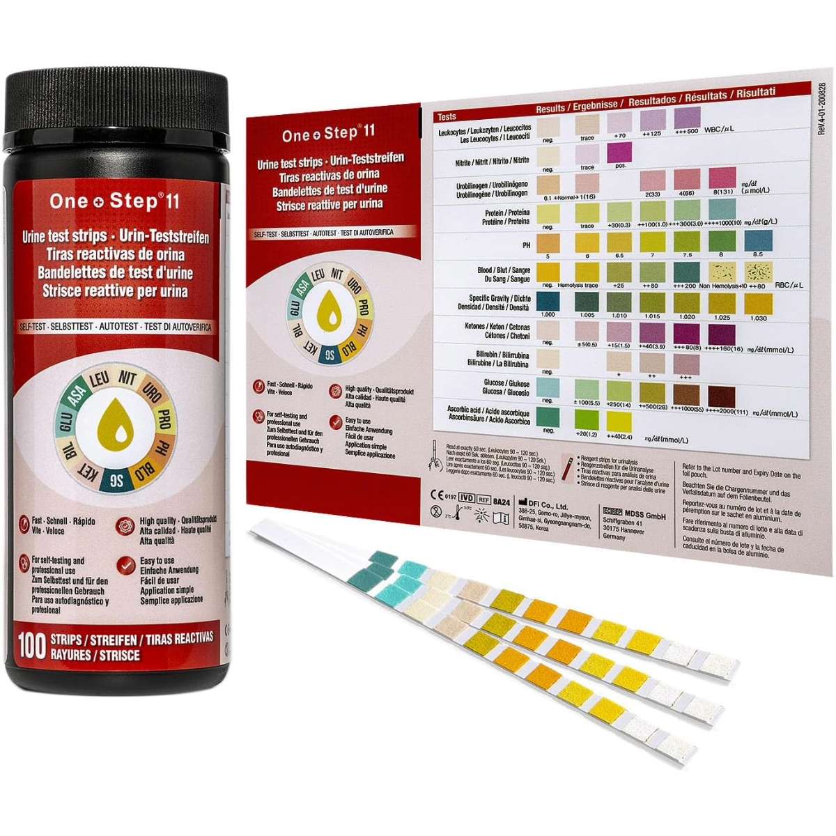 11 parameter urine test strips Diabetes, UTI, pH & more 100 test pack