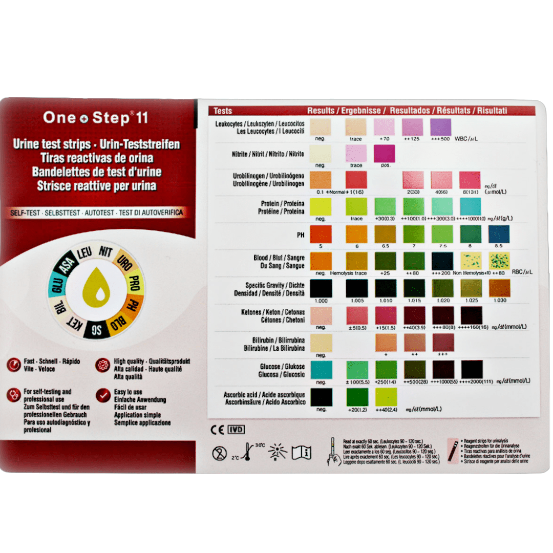 11 parameter urine test strips Diabetes, UTI, pH & more 100 test pack